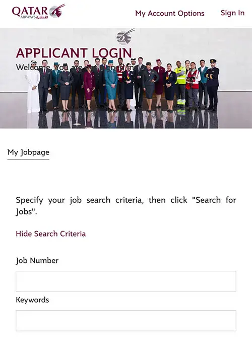 Qatar Airways Careers webpage