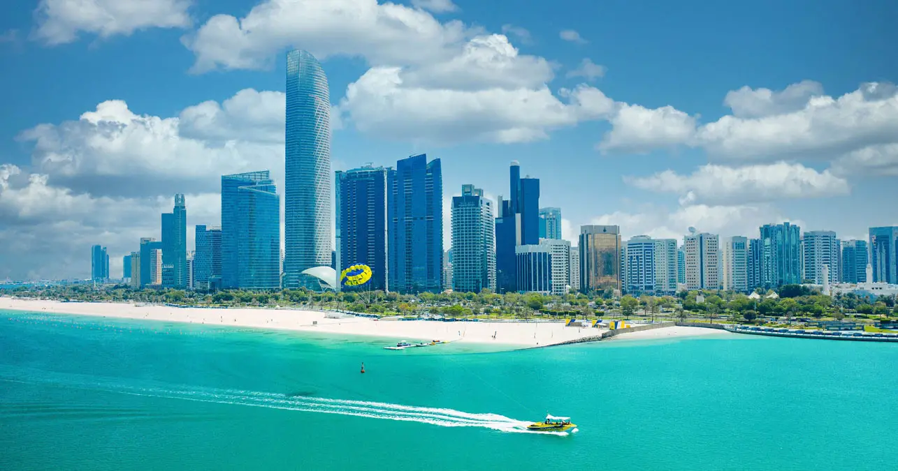 Abu Dhabi beach with skyline